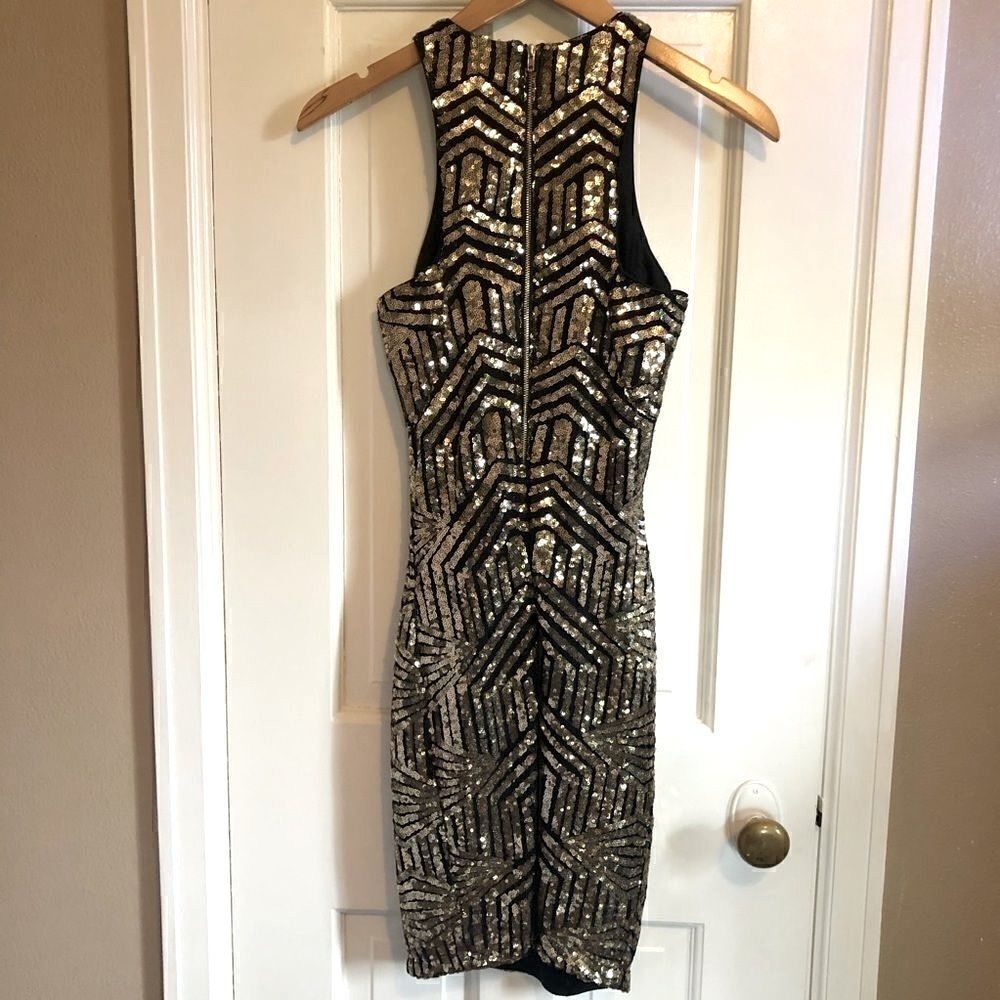 Gold sequin fitted dress  - Picture 2 of 10